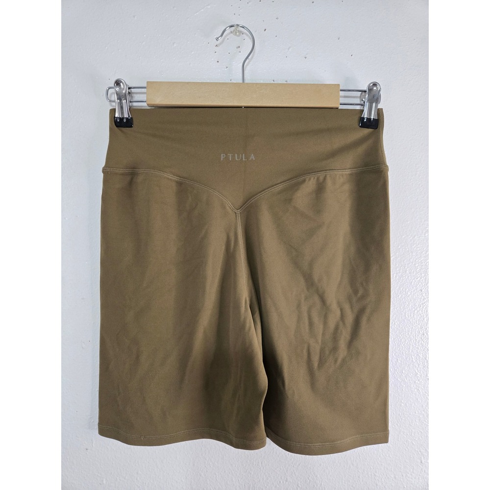 Ptula Womens Olive Green High Waisted 6 Inch Inseam Biker Shorts Size Large NWT - Picture 2 of 8